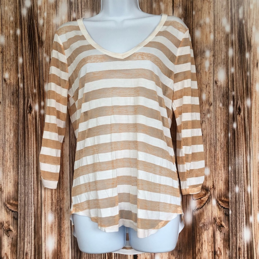 Wallflower Orange and White Sheer Striped V-Neck Long Sleeve